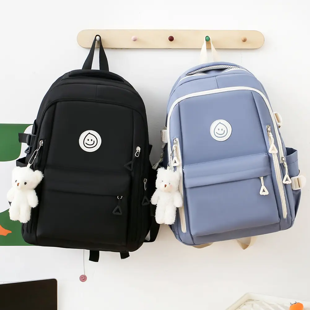 5pcs Backpack Combo Set Large Capacity Patchwork Handbag Canvas with Pendant for Primary Middle School Students