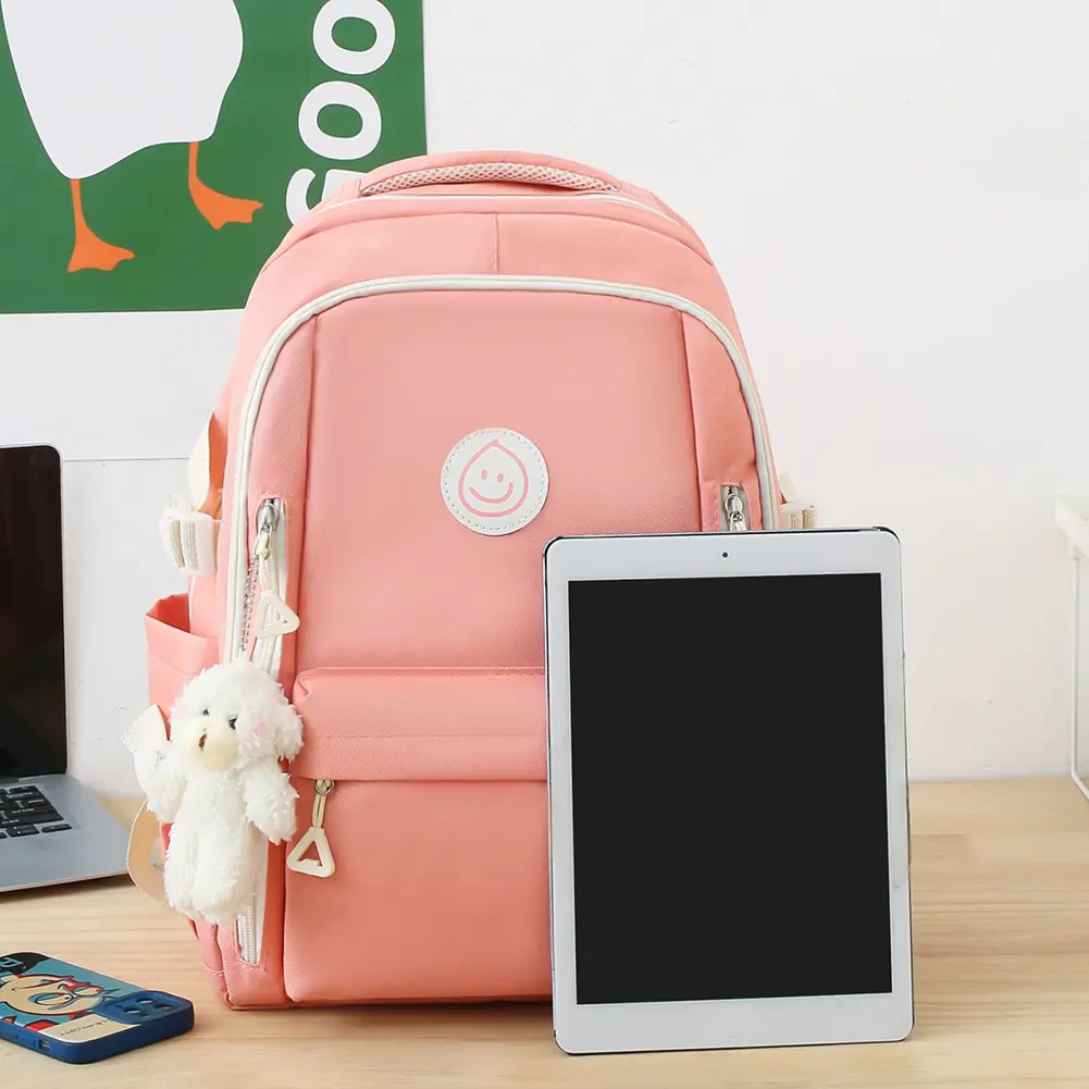 5pcs Backpack Combo Set Large Capacity Patchwork Handbag Canvas with Pendant for Primary Middle School Students