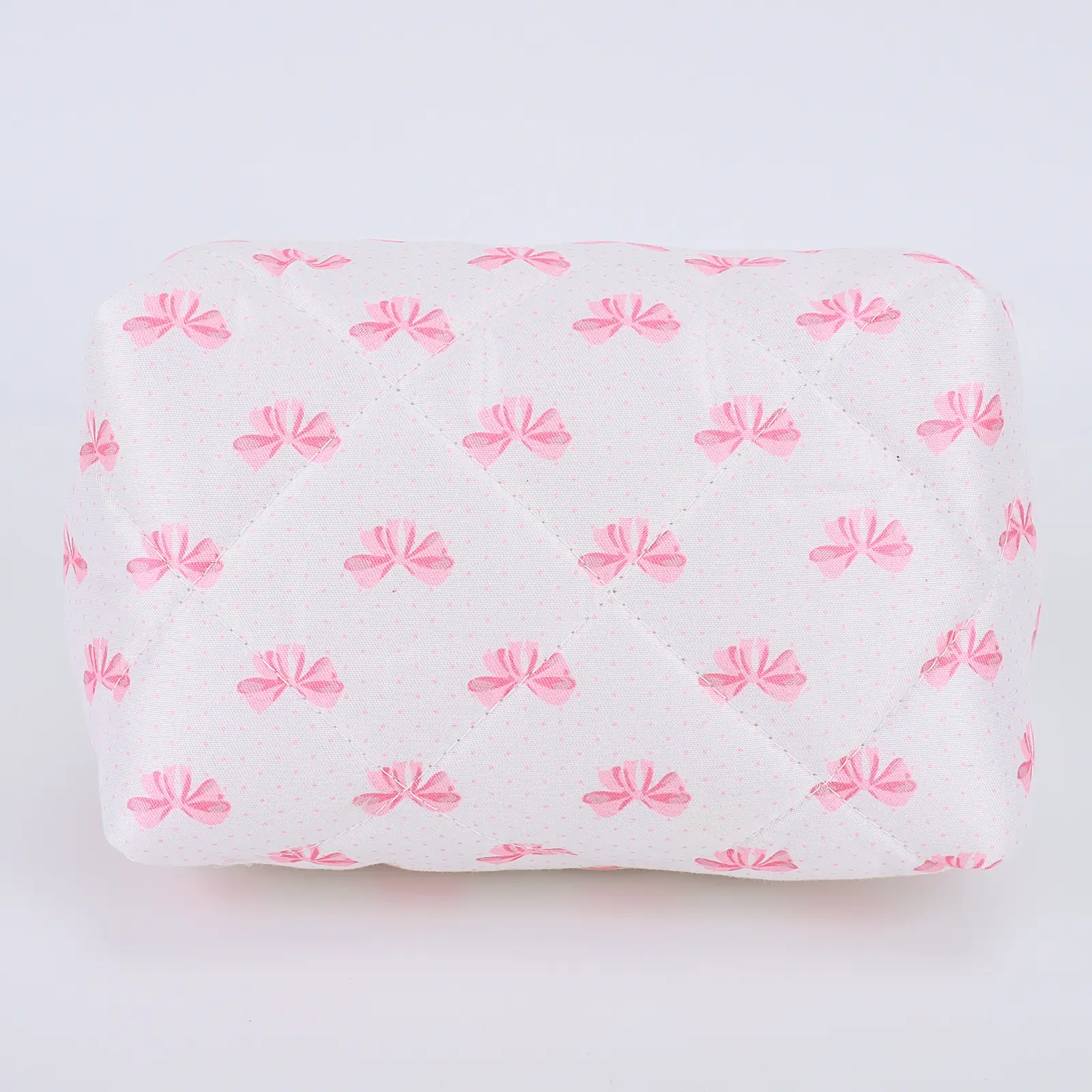 Cute Bow Pattern Makeup Organizer Storage Bag with Zipper Cosmetic Organizer Case Cotton Quilted Aesthetic for Women and Girls