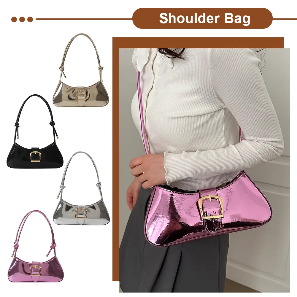 Women Crossbody Bag Large Capacity Bright PU Underarm Bags Knotted Straps Fashion Simple Solid Portable Ladies Shopping Bag