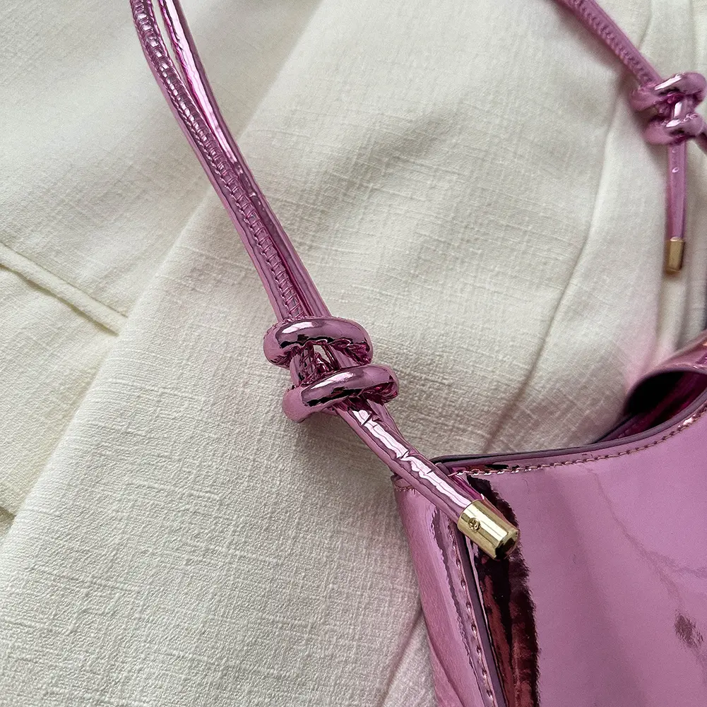Women Crossbody Bag Large Capacity Bright PU Underarm Bags Knotted Straps Fashion Simple Solid Portable Ladies Shopping Bag