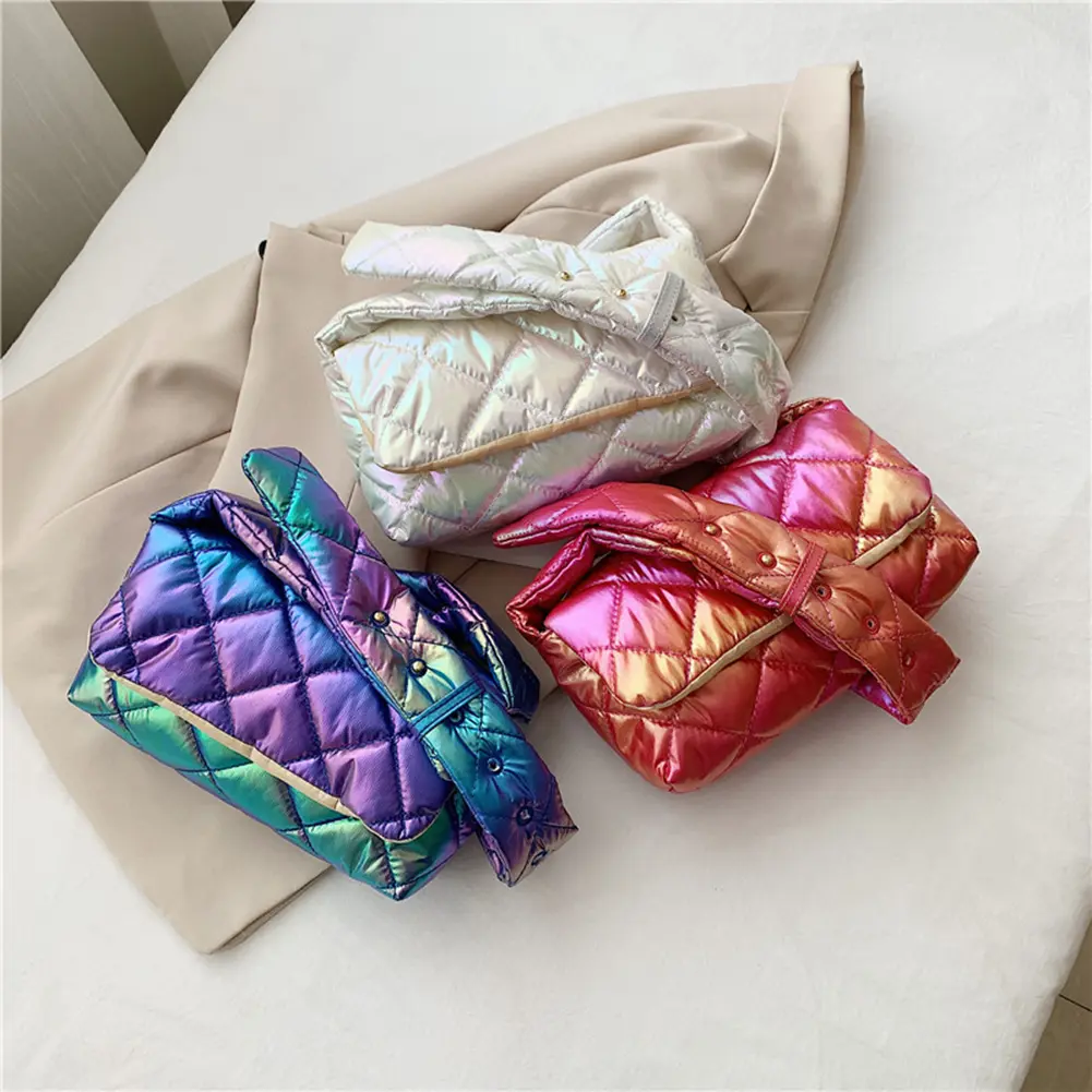 Gradient Color Ladies Tote Bags Casual Quilted Cotton Padded Bag Simple Elegant Adjustable Straps Portable for Weekend Vacation