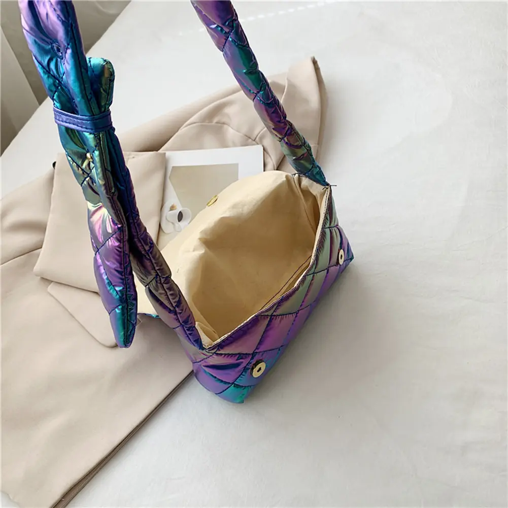 Gradient Color Ladies Tote Bags Casual Quilted Cotton Padded Bag Simple Elegant Adjustable Straps Portable for Weekend Vacation