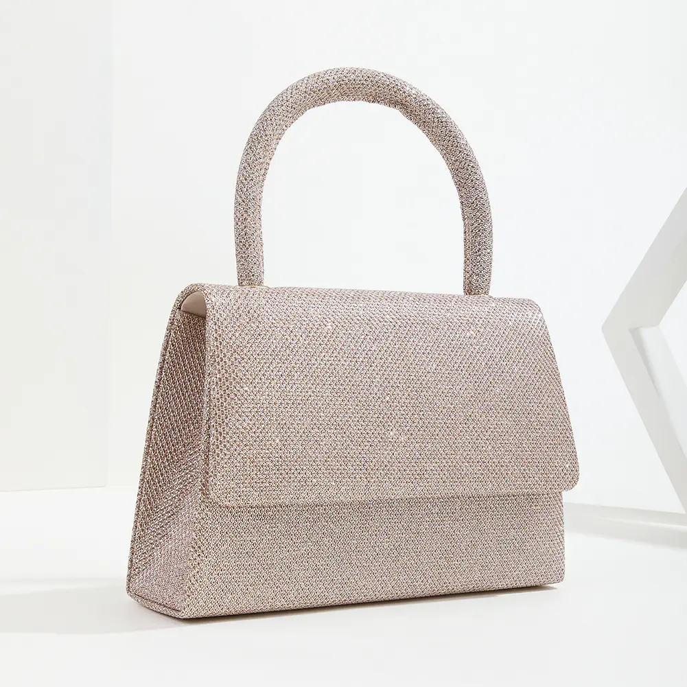 Women Mini Elegant Handbag Solid Color Sequins Glittering Wrist Bag Versatile Evening Top-Handle Bag Dinner Party Wedding Bag