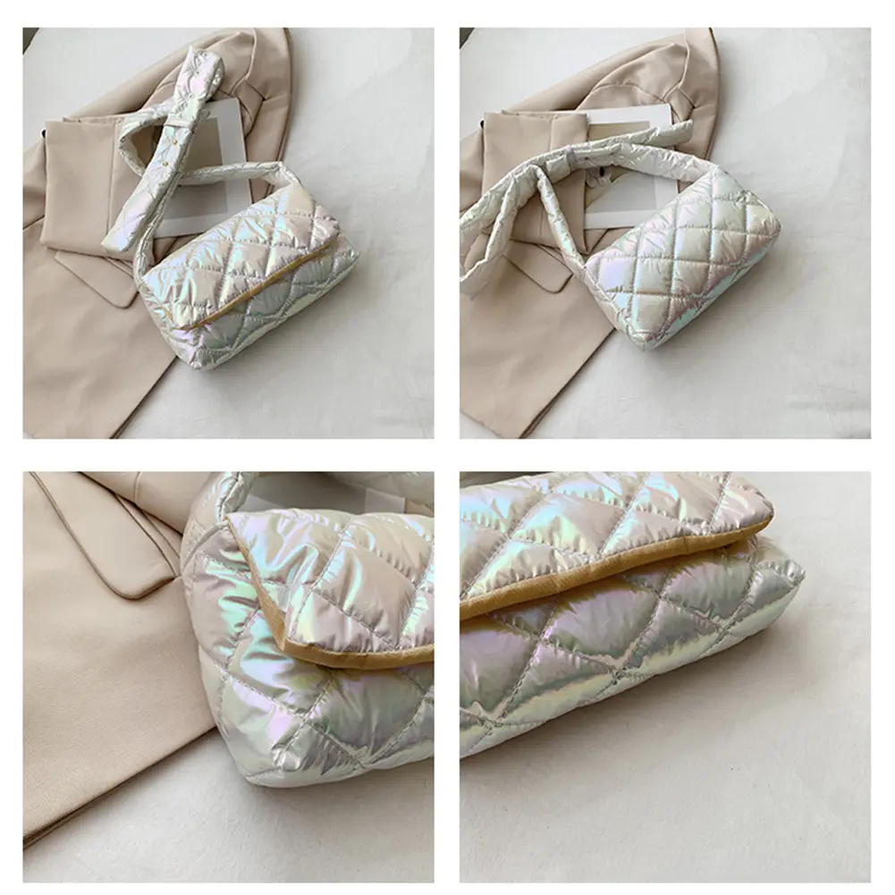 Gradient Color Ladies Tote Bags Casual Quilted Cotton Padded Bag Simple Elegant Adjustable Straps Portable for Weekend Vacation
