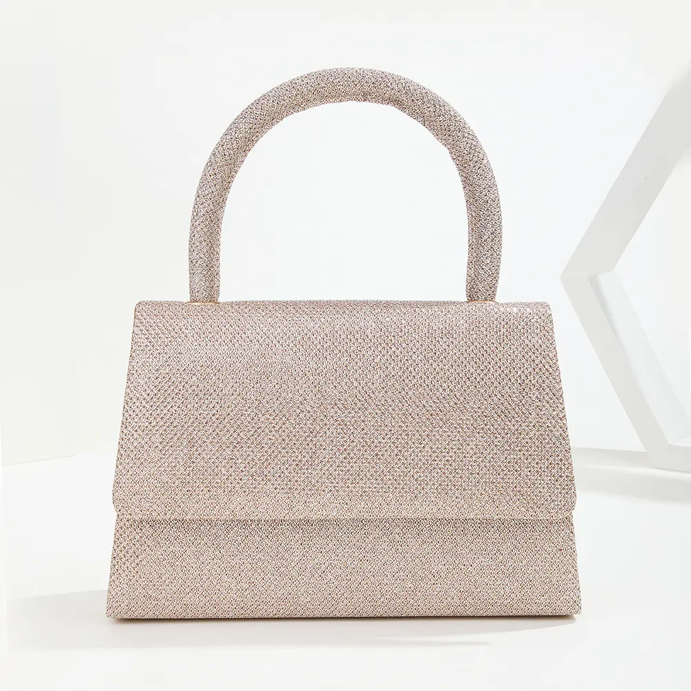 Women Mini Elegant Handbag Solid Color Sequins Glittering Wrist Bag Versatile Evening Top-Handle Bag Dinner Party Wedding Bag