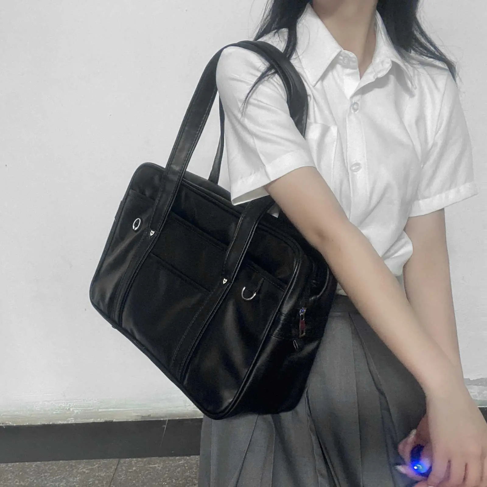 Japanese Shoulder Bag PU Leather Large Capacity Waterproof Japanese School Bag Japanese Handbag Anime Purse Cute Bookbag Satchel