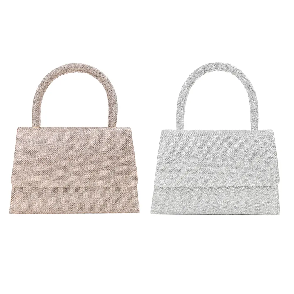 Women Mini Elegant Handbag Solid Color Sequins Glittering Wrist Bag Versatile Evening Top-Handle Bag Dinner Party Wedding Bag