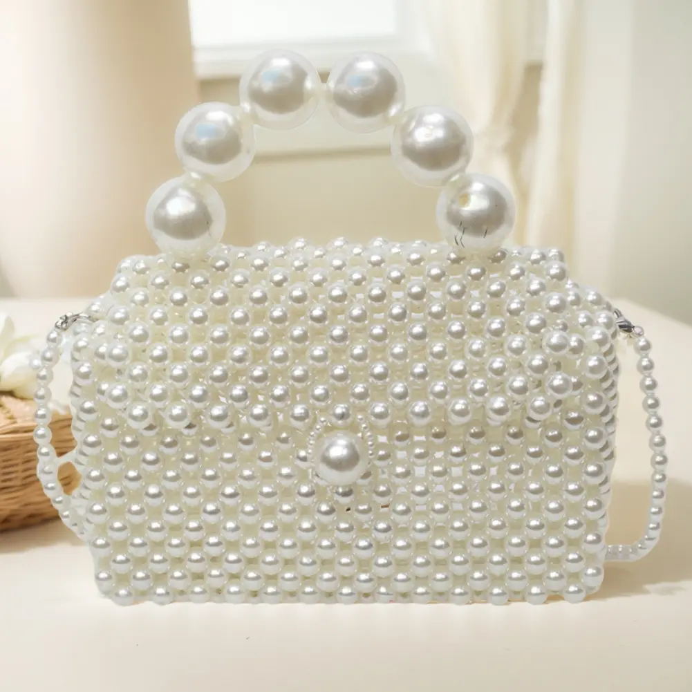 Pearl Beaded Clutch Bag Handmade Woven Women Shoulder Bag Handbag Clutch Purse Wedding Party Dinner Bag