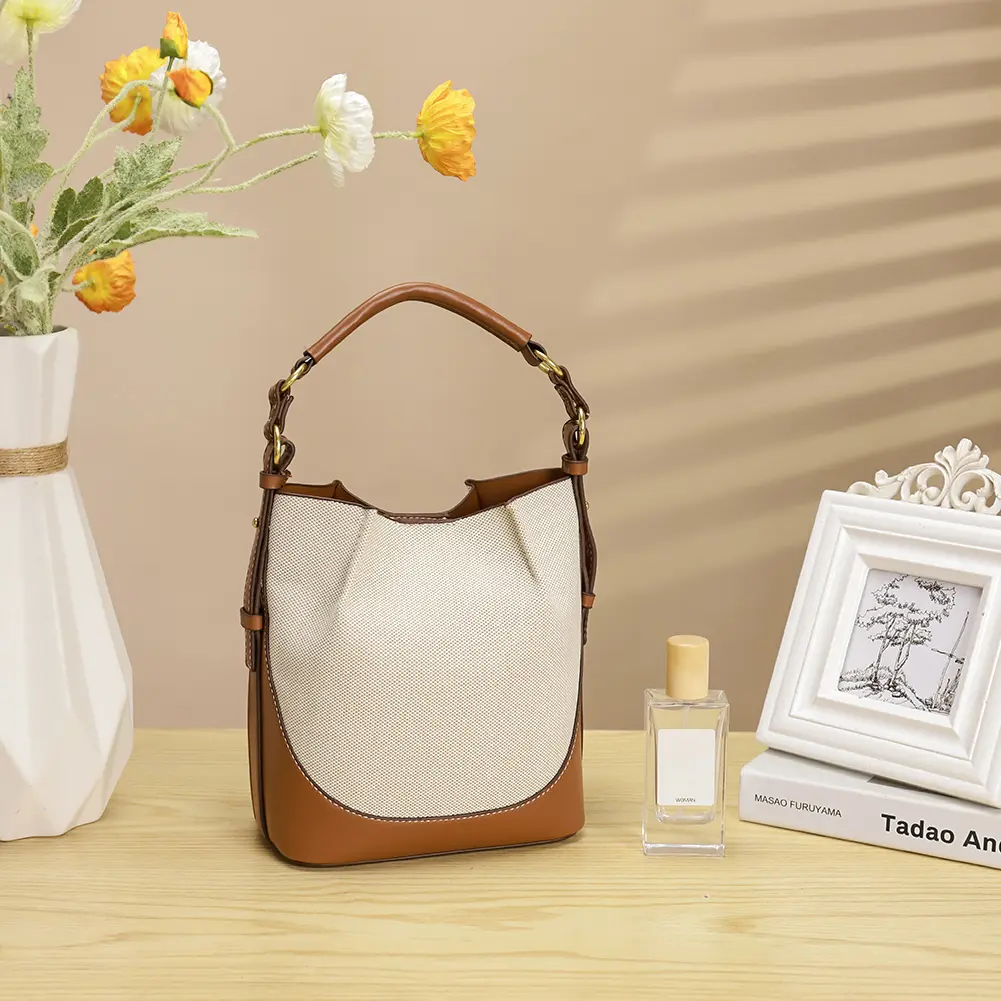 Women PU Bucket Bag Single Shoulder Bag Large Capacity Elegant Handbag Adjustable Strap Fashion Tote Bag for Outdoor Travel