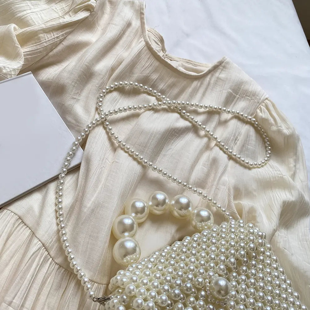 Pearl Beaded Clutch Bag Handmade Woven Women Shoulder Bag Handbag Clutch Purse Wedding Party Dinner Bag