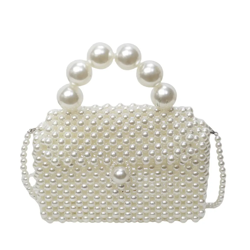 Pearl Beaded Clutch Bag Handmade Woven Women Shoulder Bag Handbag Clutch Purse Wedding Party Dinner Bag