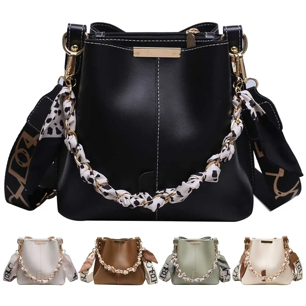 Luxury Chain Shoulder Bag PU Leather Trendy Crossbody Bag Large Capacity Top Handle Bag with Wide Strap for Women