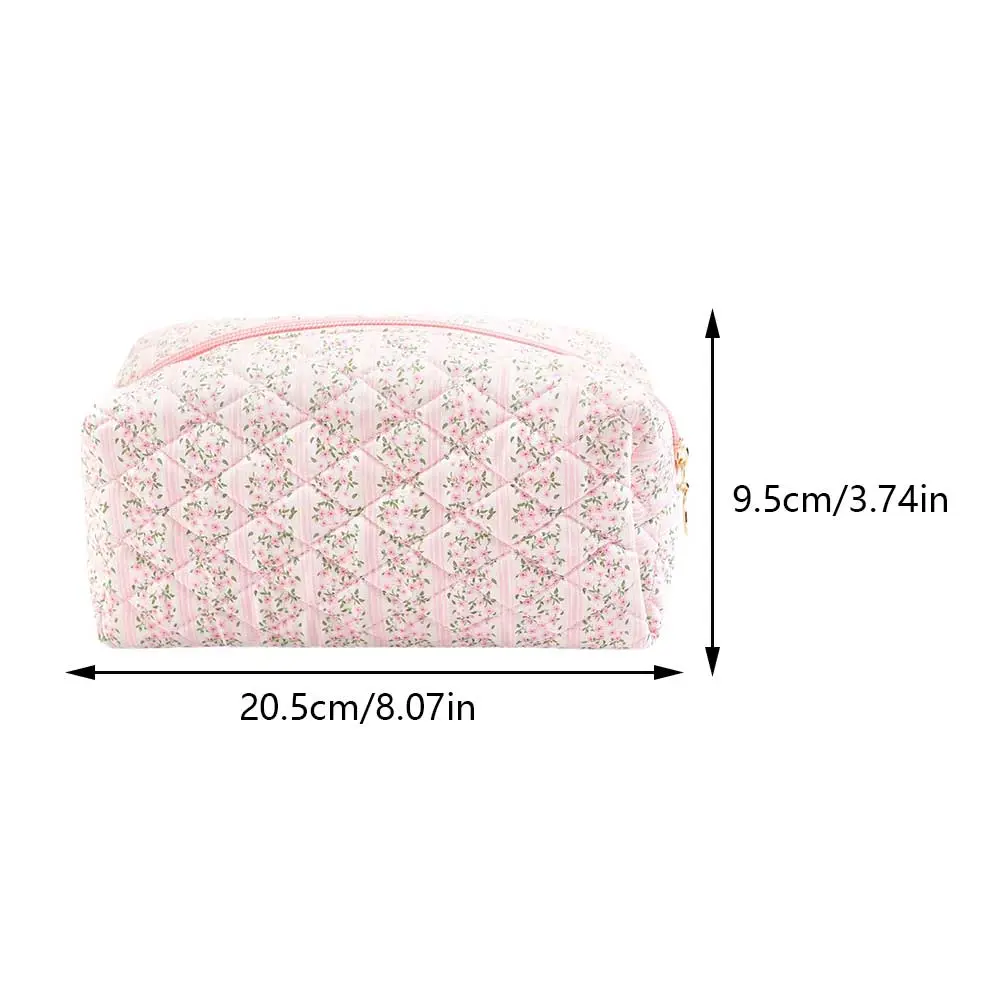Women Floral Cosmetic Bag Large Capacity Cotton Padded Organizer Bag Zipper Closure Quilted Makeup Handbag Girls Daily Handbag