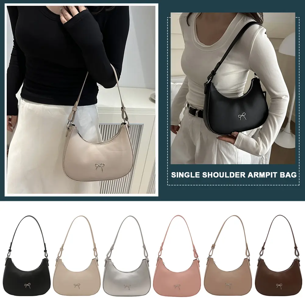 Crescent Shoulder Bag Cute Bow Hobo Handbag Y2k Clutch Bag Tote Bag Purses Underarm Purse for Women Girls
