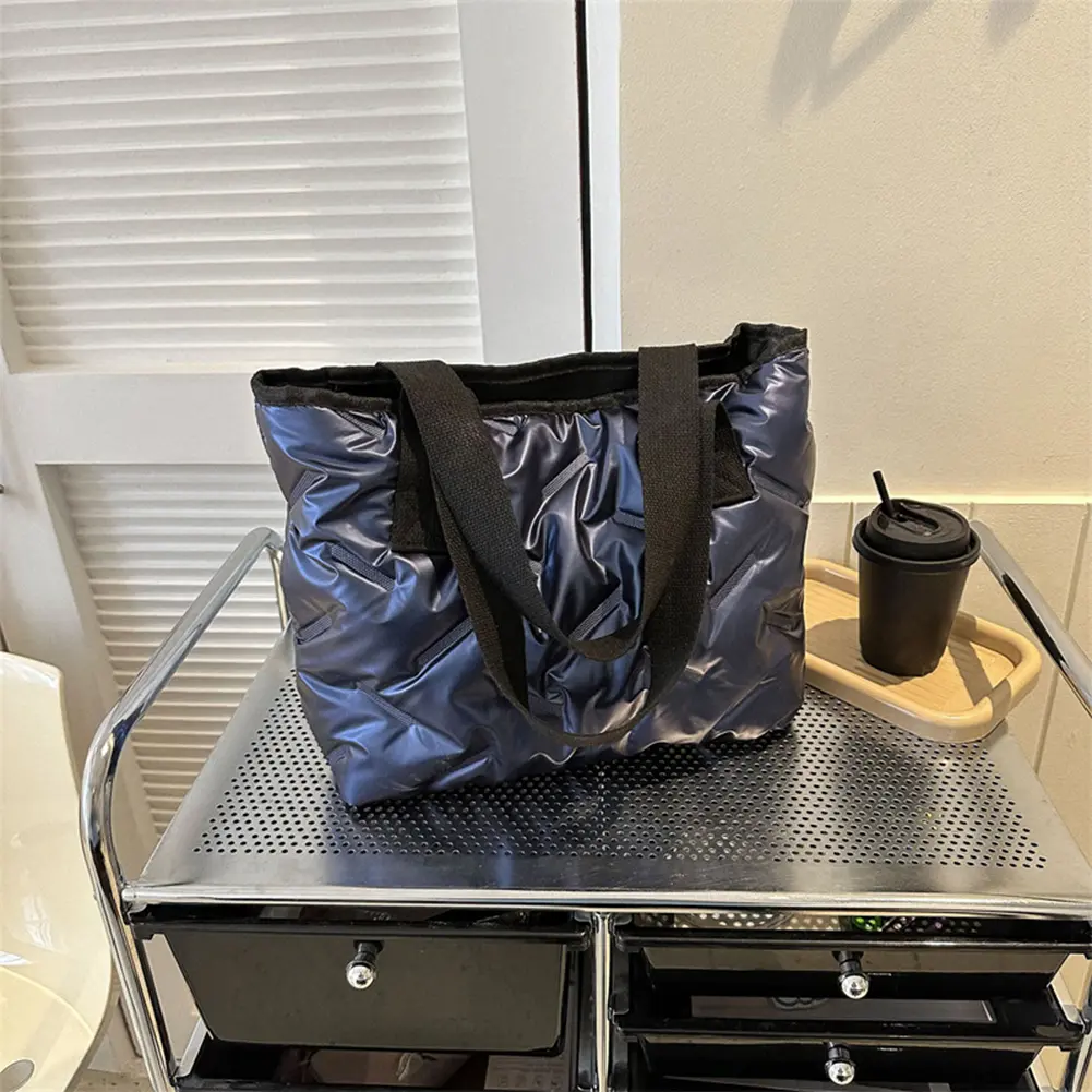 Women Top-handle Bag Large Capacity Puffer Casual Bag Solid Color Soft Lightweight for Female Outdoor Shopping