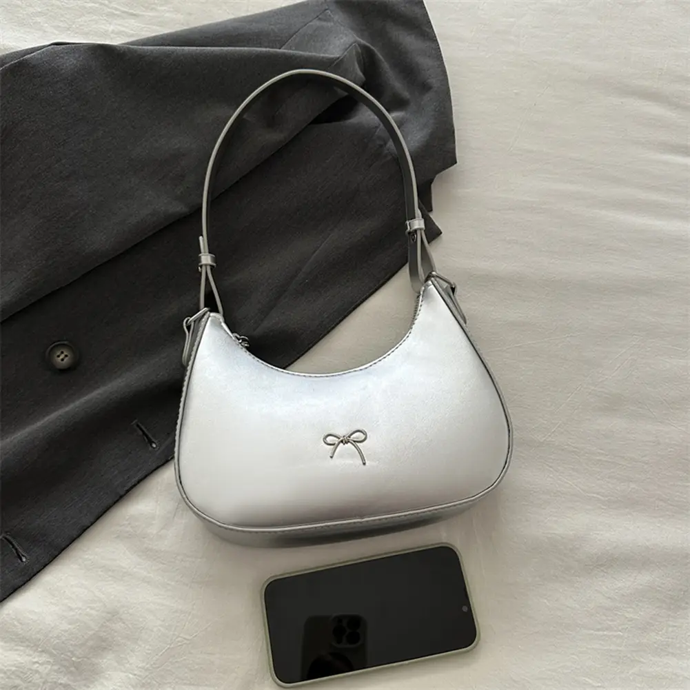 Crescent Shoulder Bag Cute Bow Hobo Handbag Y2k Clutch Bag Tote Bag Purses Underarm Purse for Women Girls