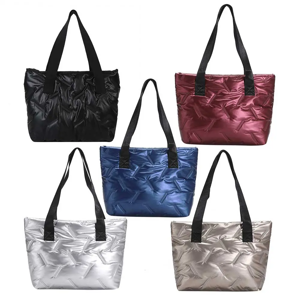 Women Top-handle Bag Large Capacity Puffer Casual Bag Solid Color Soft Lightweight for Female Outdoor Shopping
