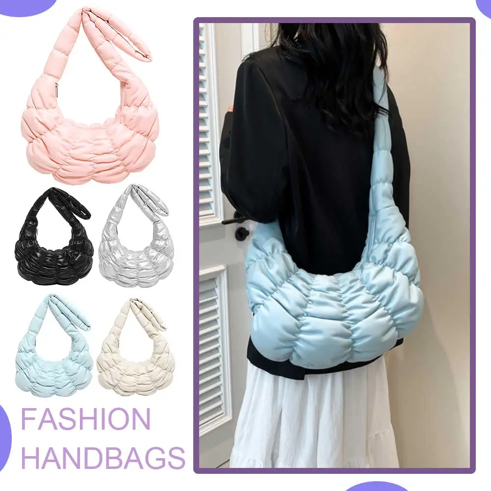 Women Ruched Shoulder Bag PU Leather Half Moon Sling Bag Zipper Closure Crescent Shoulder Purse Daily Bag for Ladies