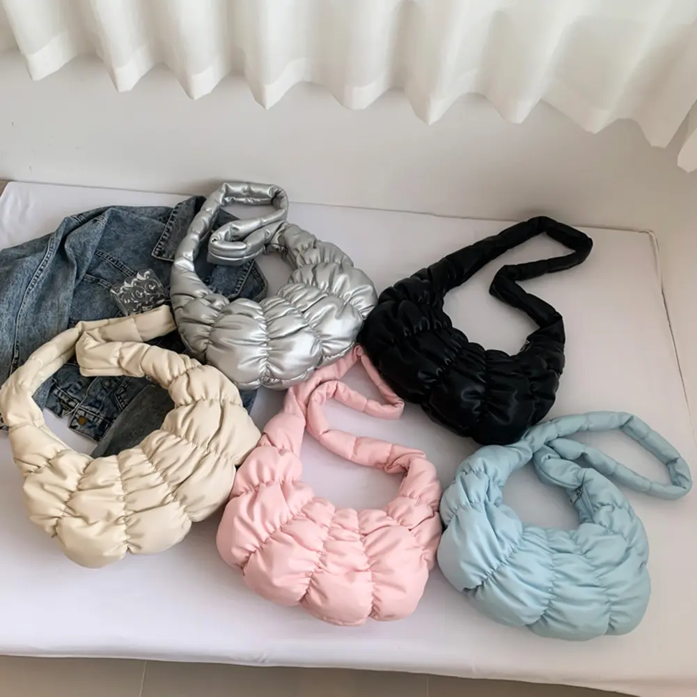 Women Ruched Shoulder Bag PU Leather Half Moon Sling Bag Zipper Closure Crescent Shoulder Purse Daily Bag for Ladies