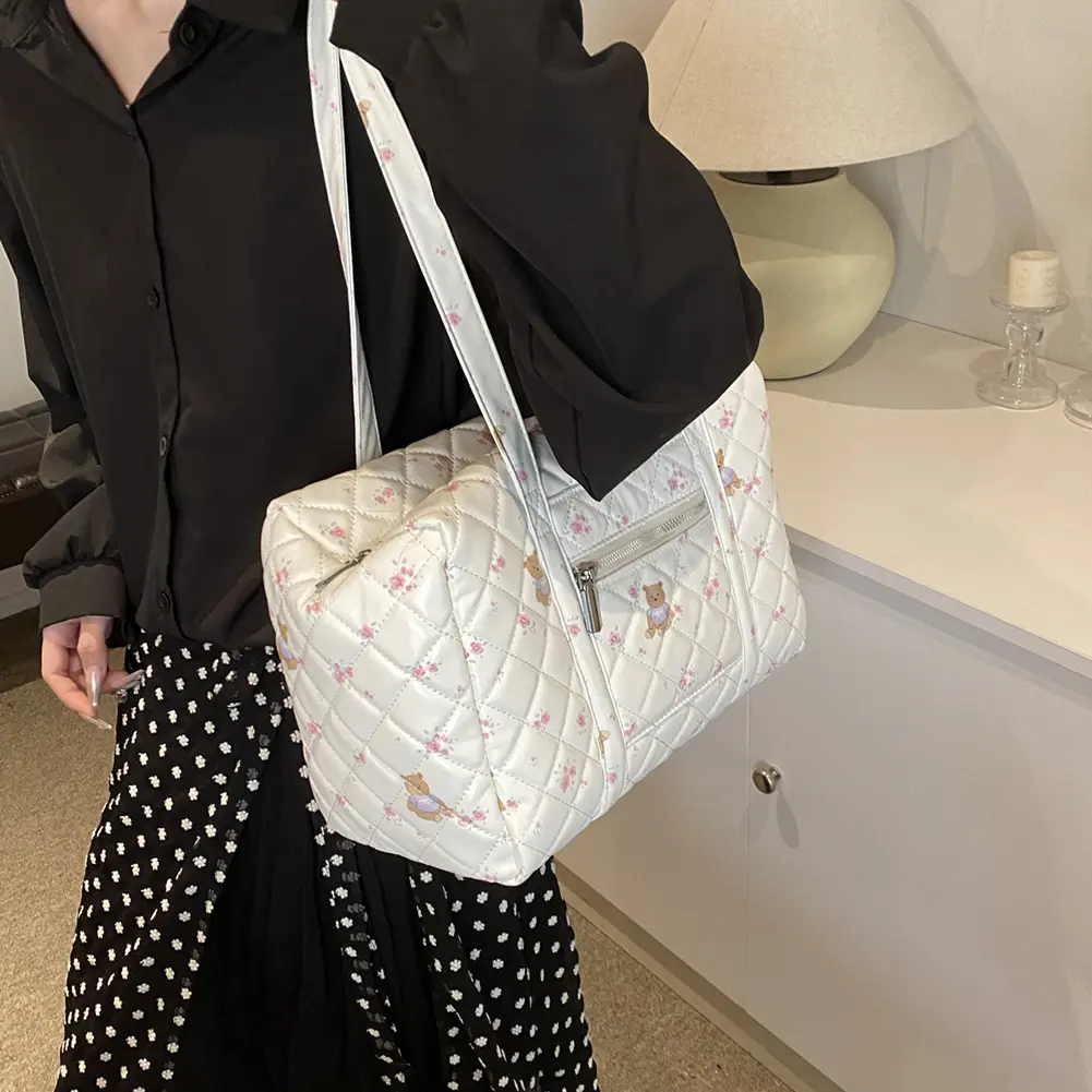 Women Cute Baby Diaper Bag Large Capacity Quilted Baby Nappy Bag Adjustable Strap Cartoon Nursing Bag Female Outdoor Daily Bag