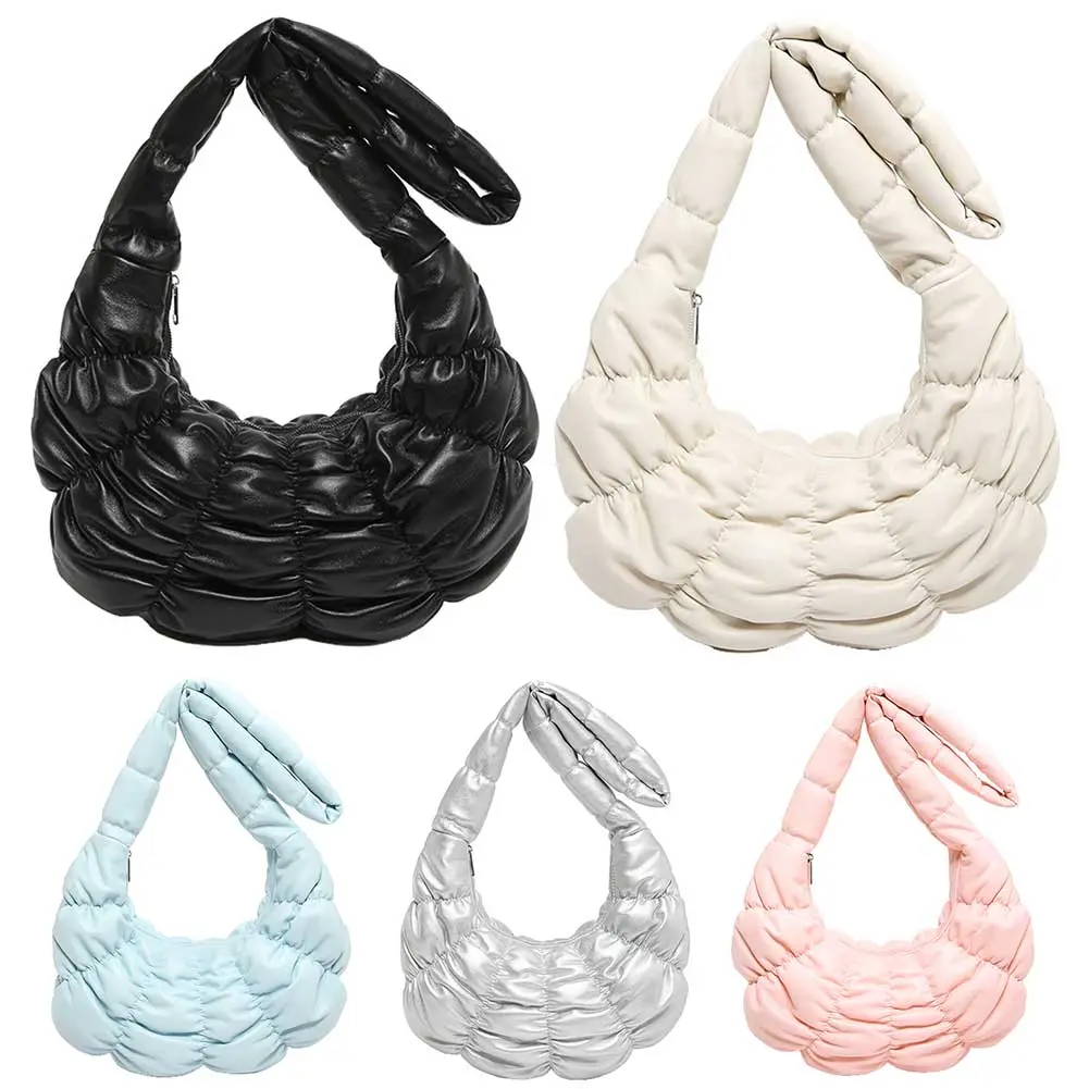 Women Ruched Shoulder Bag PU Leather Half Moon Sling Bag Zipper Closure Crescent Shoulder Purse Daily Bag for Ladies