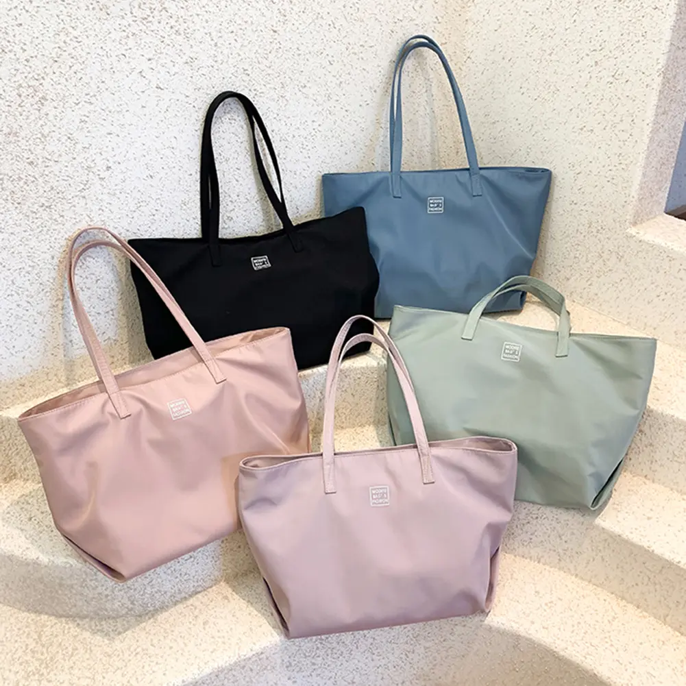 Casual Tote Bag with Zipper Shoulder Bag Solid Color Top Handle Bag Large Shopping Bag for Women