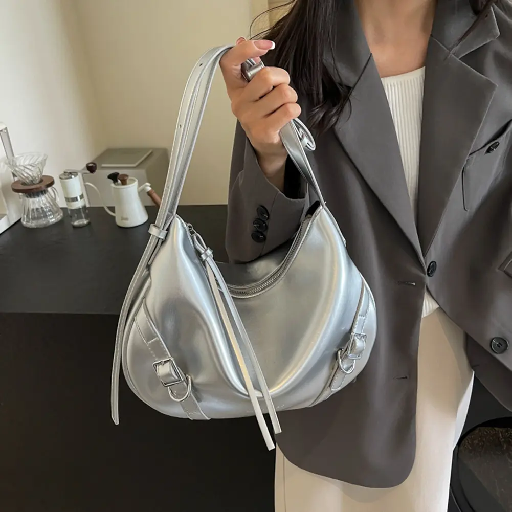 Women PU Stylish Crossbody Bag Adjustable Strap Fashion Shoulder Bag Chic Hobo Bag Zip Closure for Outdoor Travel
