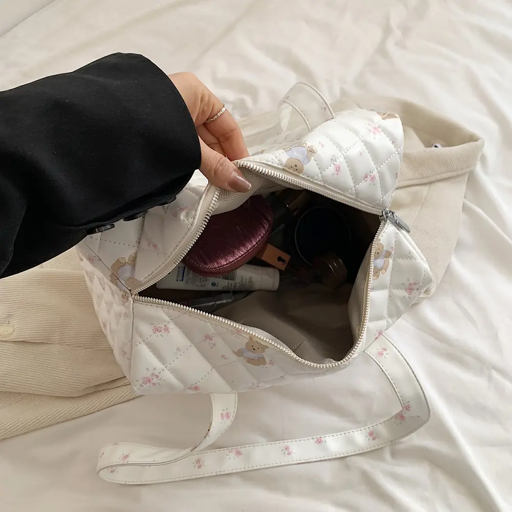 Women Cute Baby Diaper Bag Large Capacity Quilted Baby Nappy Bag Adjustable Strap Cartoon Nursing Bag Female Outdoor Daily Bag