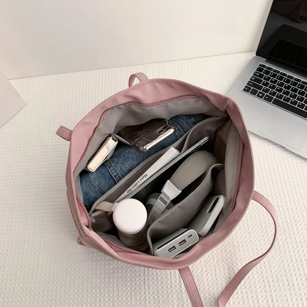 Casual Tote Bag with Zipper Shoulder Bag Solid Color Top Handle Bag Large Shopping Bag for Women