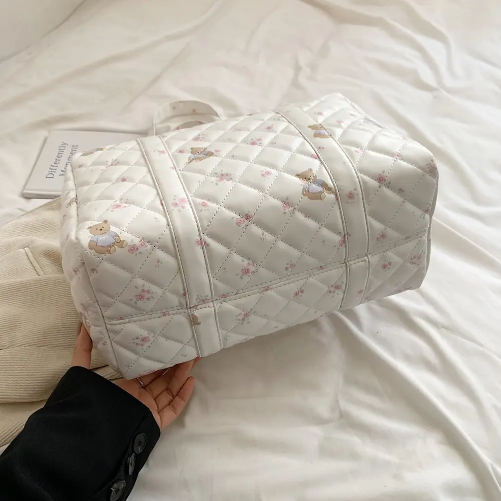Women Cute Baby Diaper Bag Large Capacity Quilted Baby Nappy Bag Adjustable Strap Cartoon Nursing Bag Female Outdoor Daily Bag