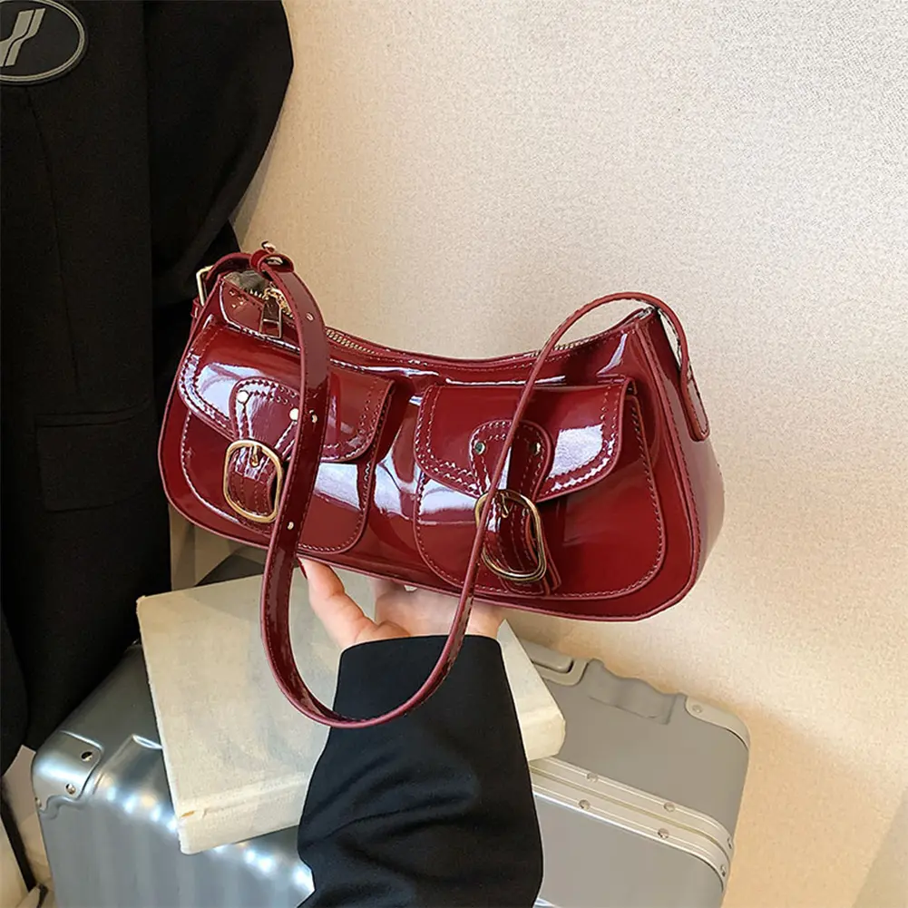 Shoulder Bag PU Leather Crossbody Bag Y2k Tote Bag with Zipper Closure Clutch Purse for Women Work Shopping Travel