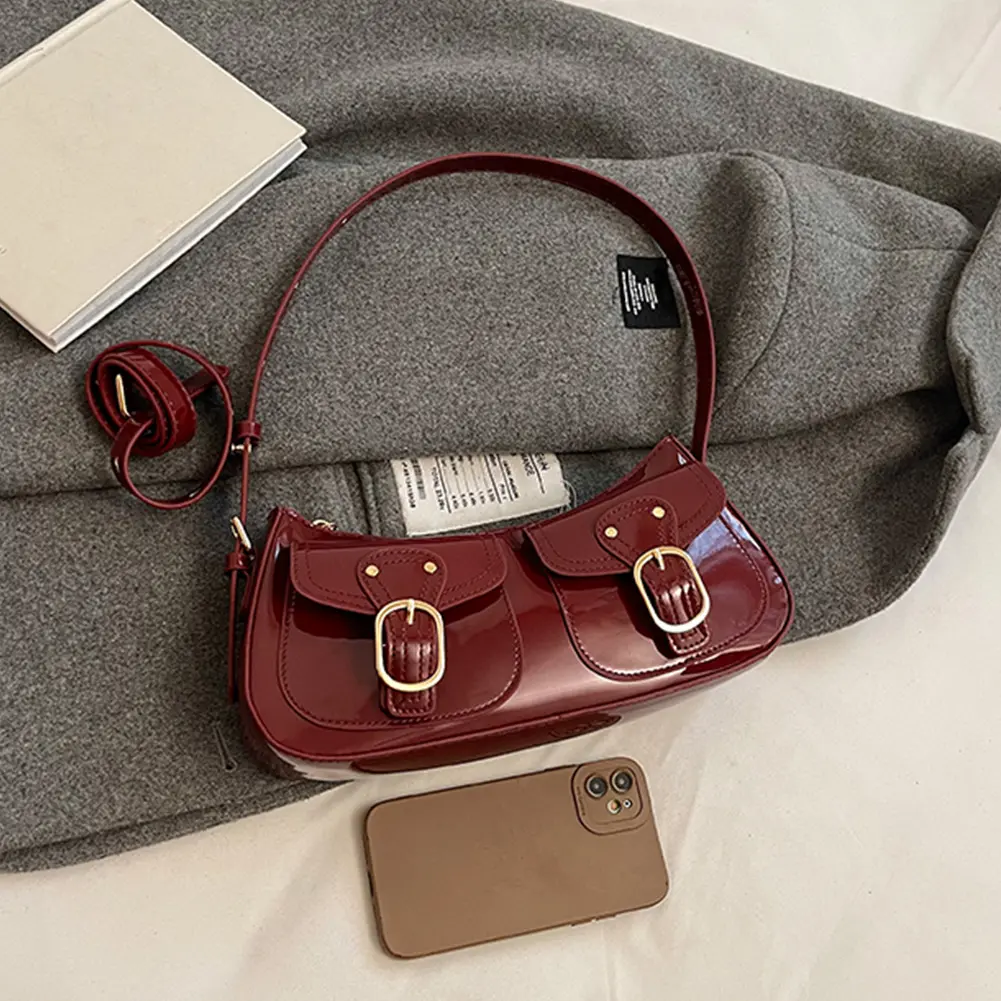 Shoulder Bag PU Leather Crossbody Bag Y2k Tote Bag with Zipper Closure Clutch Purse for Women Work Shopping Travel