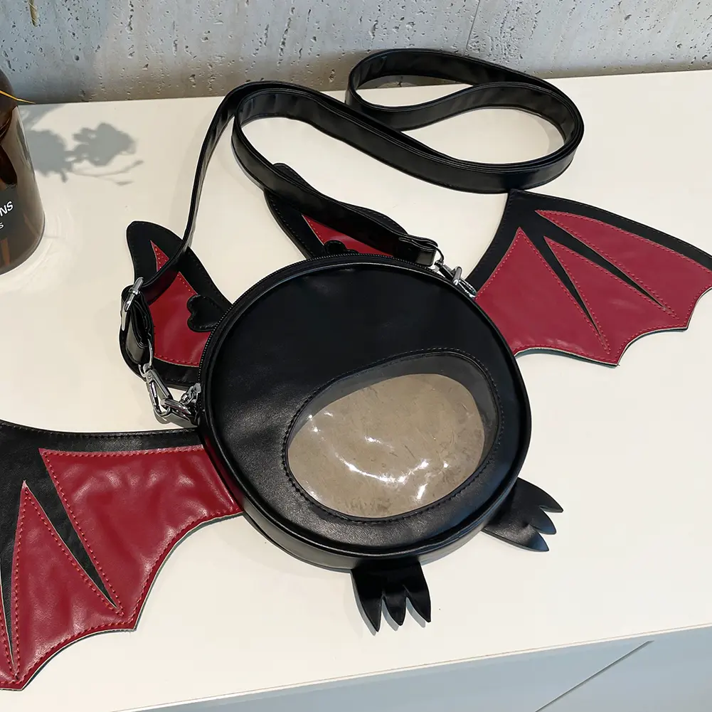 Women PU Fashion Bat Shoulder Bag Large Capacity Bat Shaped Crossbody Bag Adjustable Strap Creative Messenger Bag Chic Hobo Bag