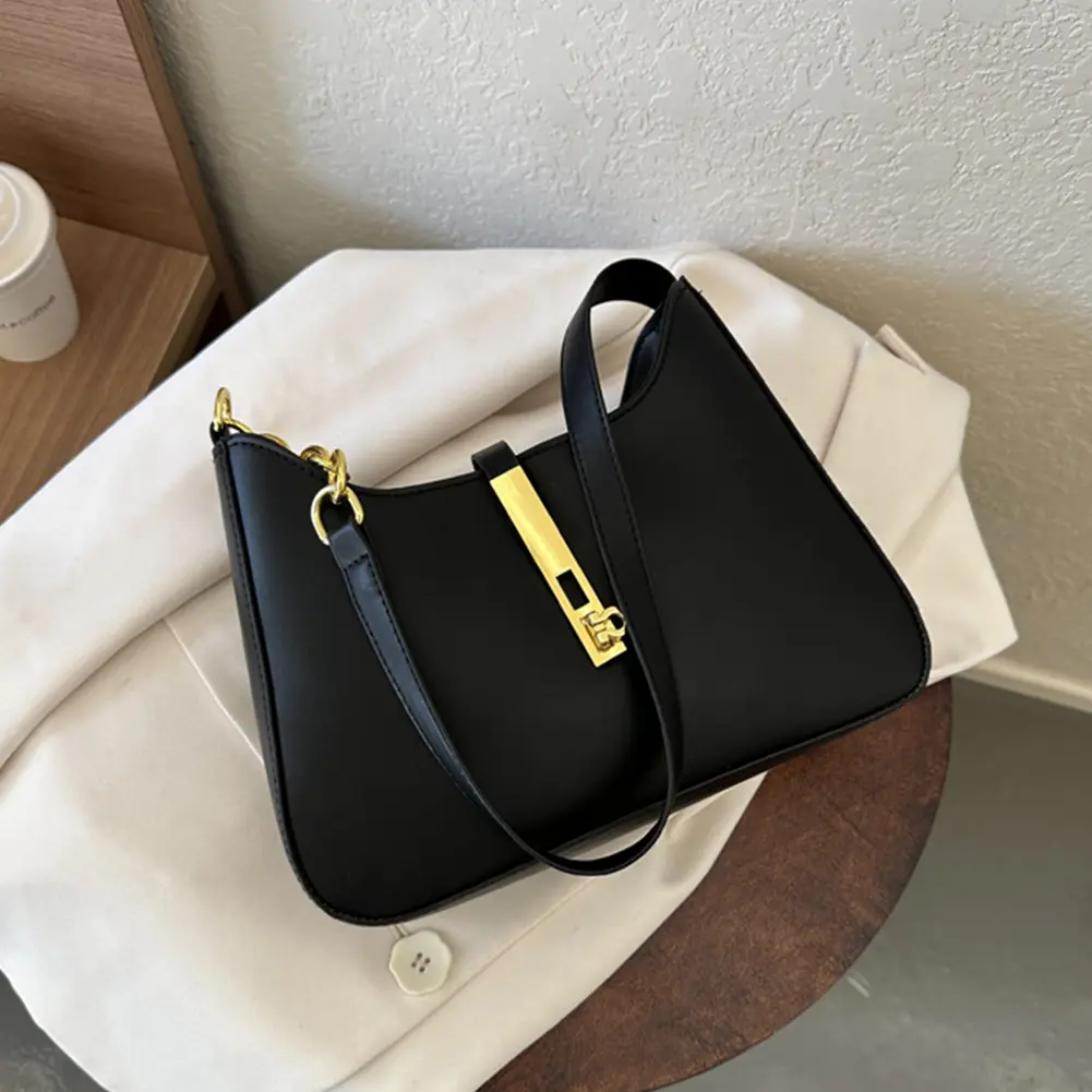 Luxury PU Leather Trendy Zipper Shoulder Bag for Women Hardware Lock Purse Fashion Shopper Clutch Female Girls Handbags