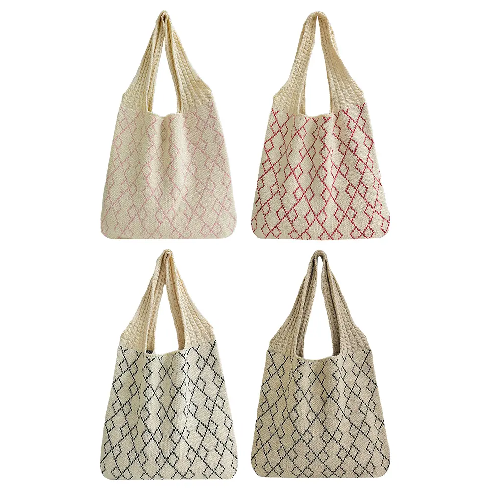 Crochet Tote Bag Mesh Knitted Bag Aesthetic Knit Bag Hollow Hobo Bag for Women Work Shopping Travel