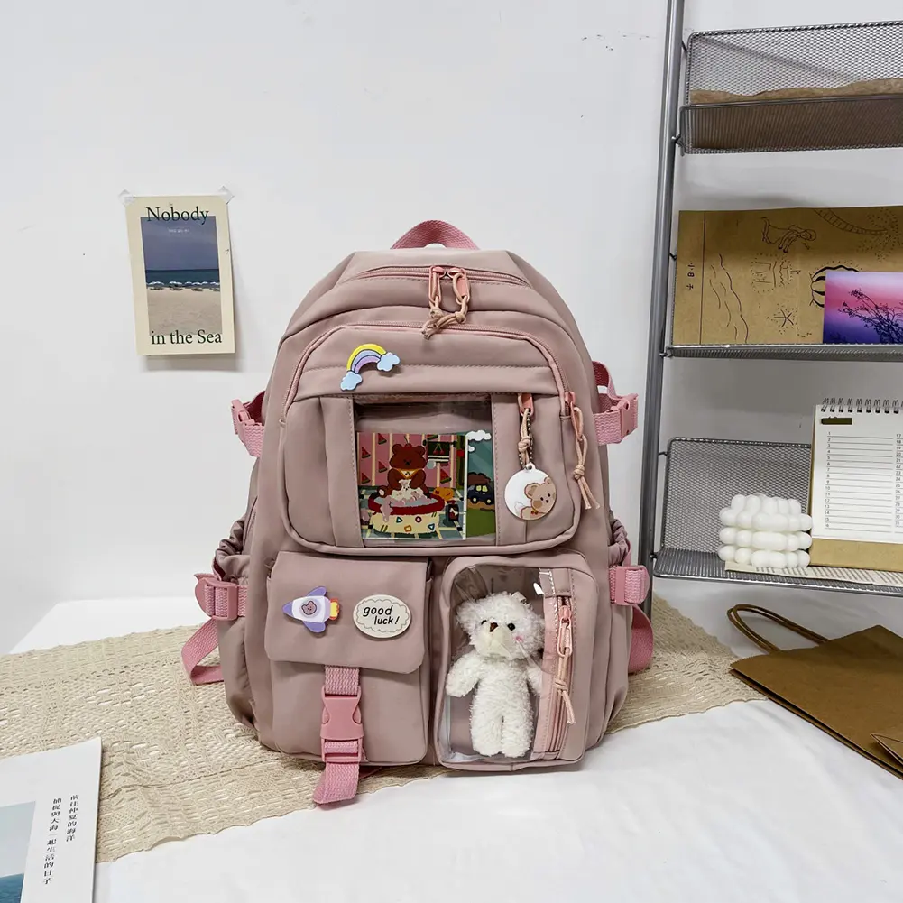 Cute Women Backpack Preppy Multi-Pocket Nylon Schoolbag College Laptop Book Bags College School High Knapsacks