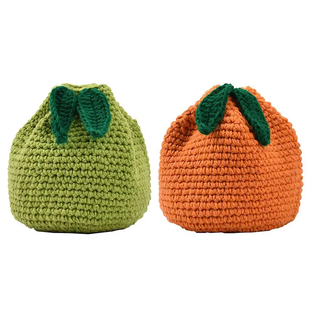 Female Crocheted Purse Drawstring Crossbody Bag Orange Shape Cute Fruit Pouch Daily Bag for Girls Women
