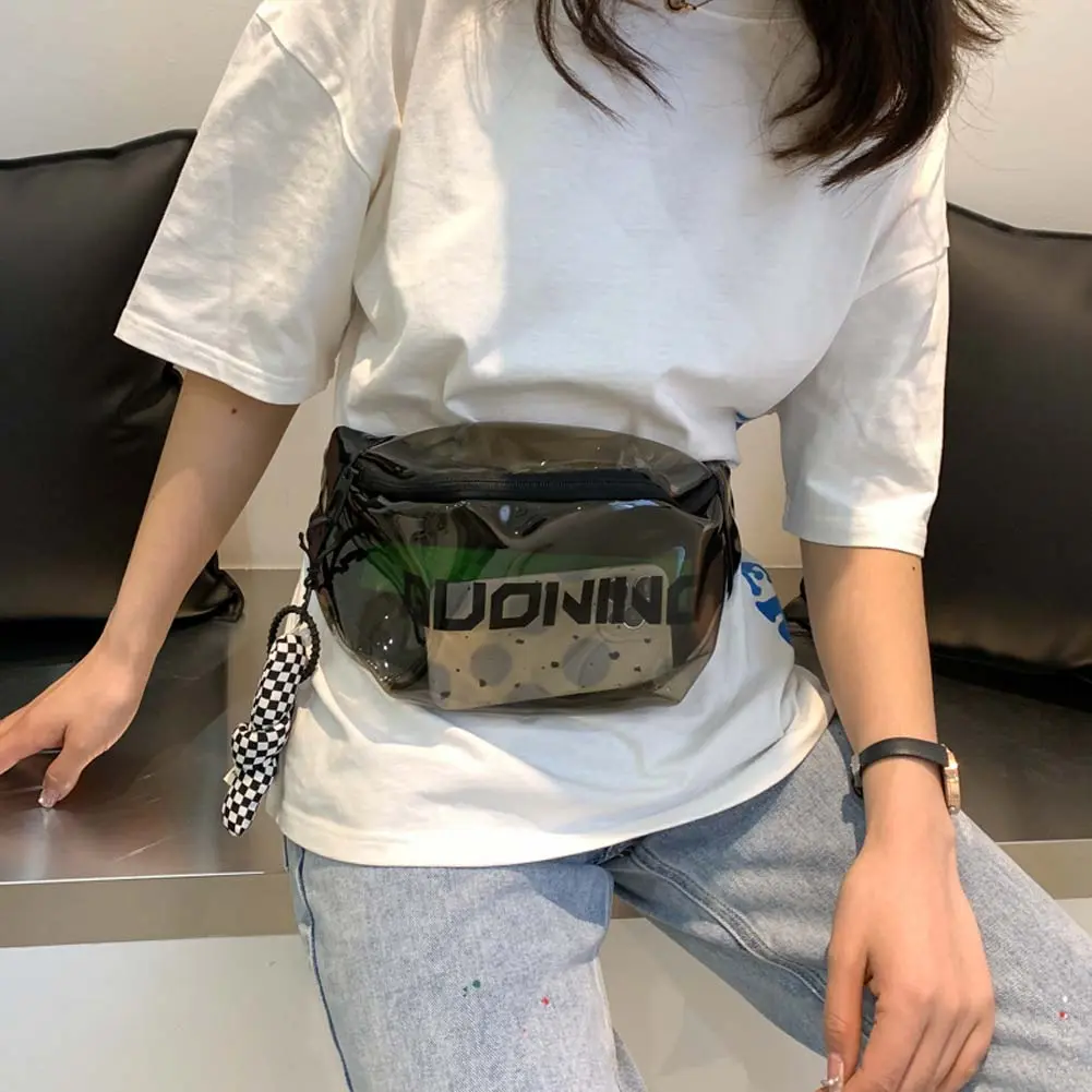 Fashion Crossbody Bag Multi-functional Clear PVC Messenger Bag Letter Printed with Pendant Adjustable Buckle Strap for Women Men
