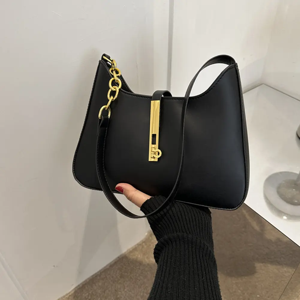 Luxury PU Leather Trendy Zipper Shoulder Bag for Women Hardware Lock Purse Fashion Shopper Clutch Female Girls Handbags