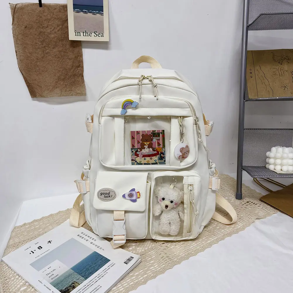 Cute Women Backpack Preppy Multi-Pocket Nylon Schoolbag College Laptop Book Bags College School High Knapsacks