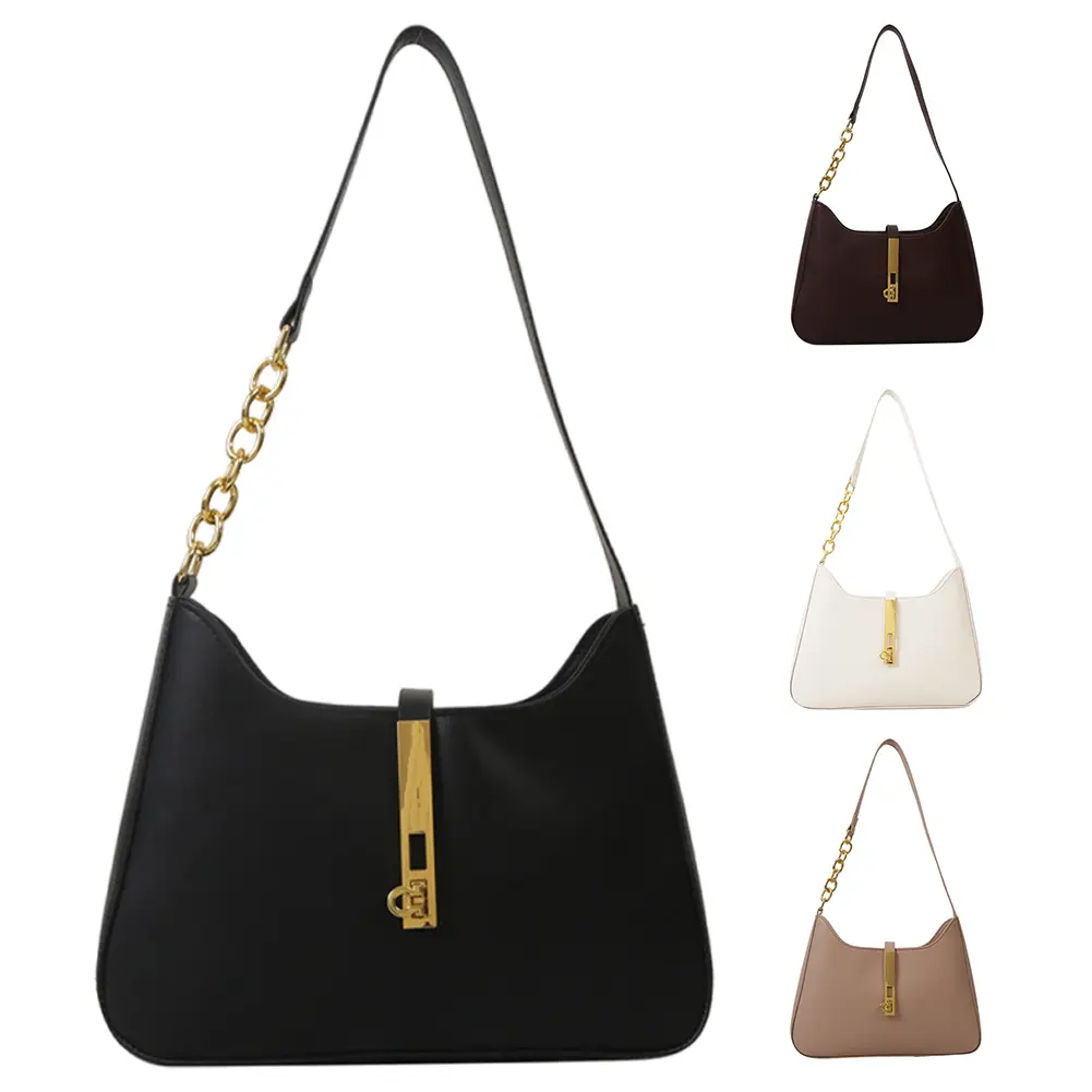 Luxury PU Leather Trendy Zipper Shoulder Bag for Women Hardware Lock Purse Fashion Shopper Clutch Female Girls Handbags