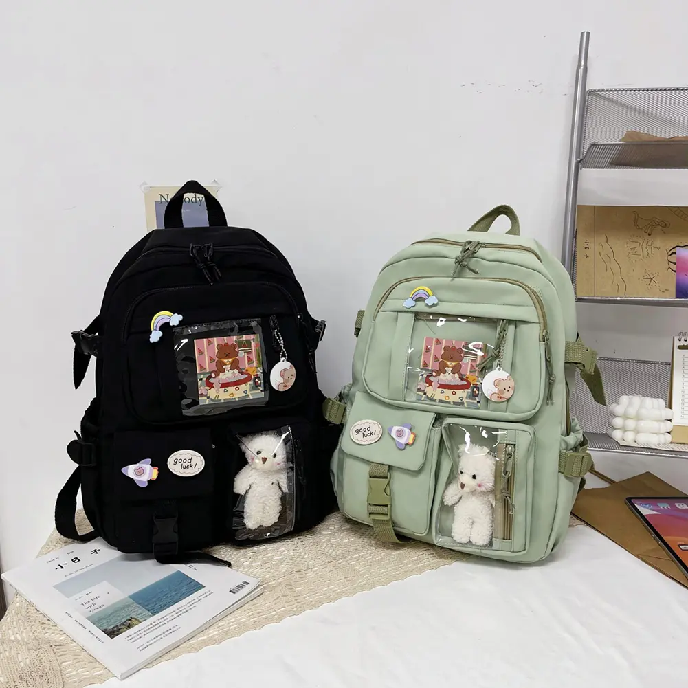 Cute Women Backpack Preppy Multi-Pocket Nylon Schoolbag College Laptop Book Bags College School High Knapsacks