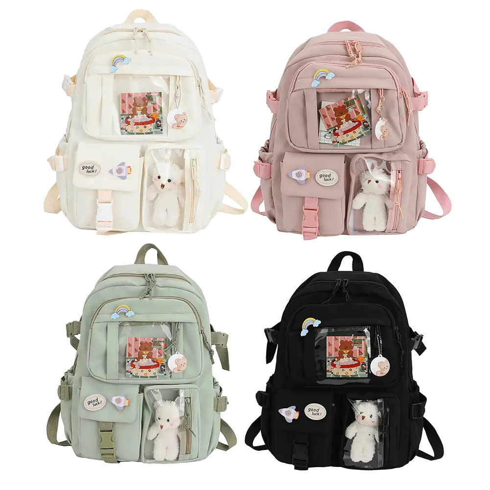 Cute Women Backpack Preppy Multi-Pocket Nylon Schoolbag College Laptop Book Bags College School High Knapsacks