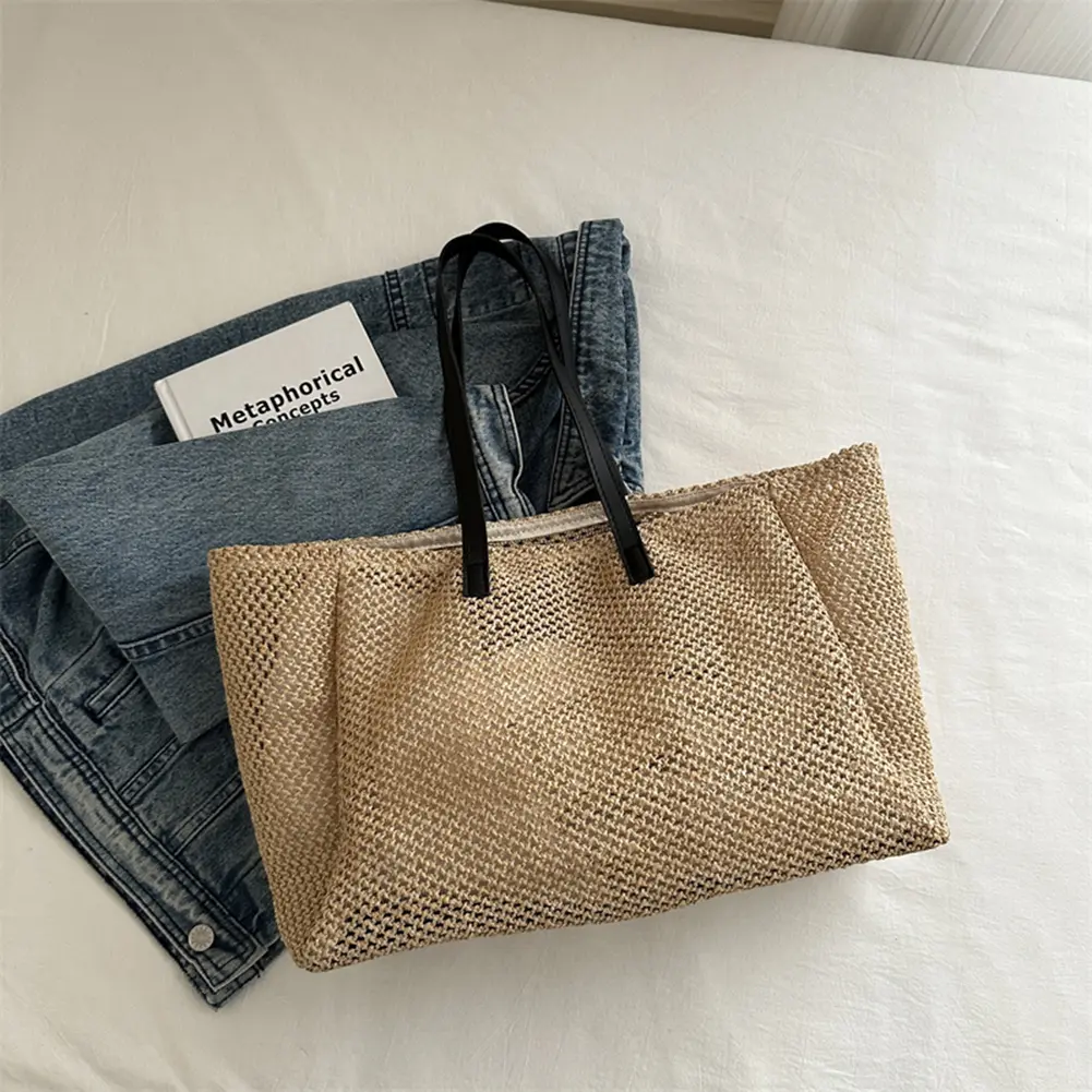 Fashion Star Straw Beach Bag Large Summer Shoulder Bag Woven Hobo Bag Holiday Travel Handbag for Women