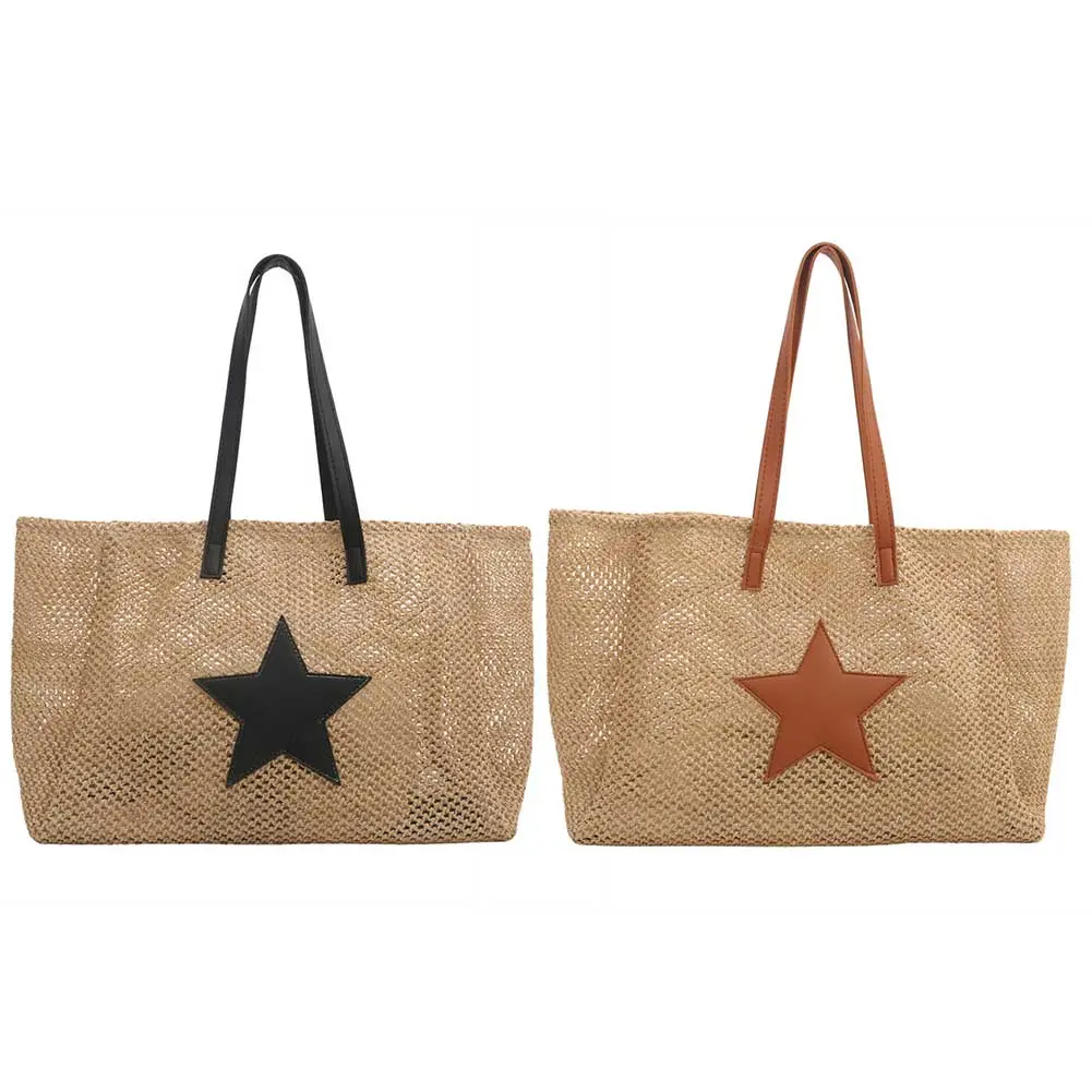 Fashion Star Straw Beach Bag Large Summer Shoulder Bag Woven Hobo Bag Holiday Travel Handbag for Women
