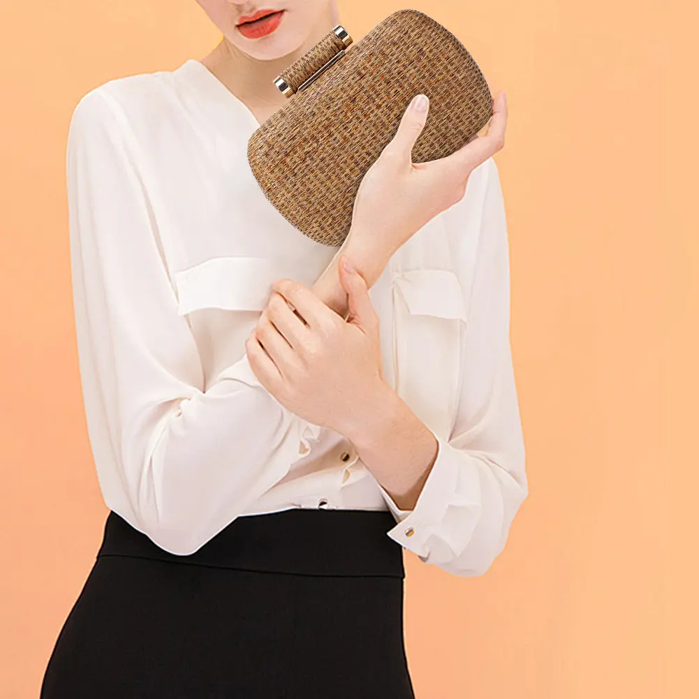 Women Straw Clutch Purse with Chain Strap Hand-Woved Evening Bag Versatile Weaving Satchel Bag Female Party Wedding Bag
