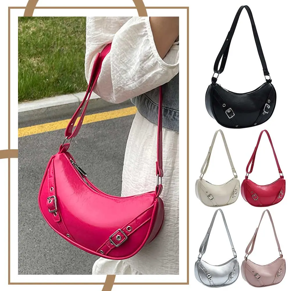 Women PU Underarm Bag Stylish Armpit Bag Large Capacity Vintage Shoulder Bag Solid Color Adjustable Strap for Party Vacation