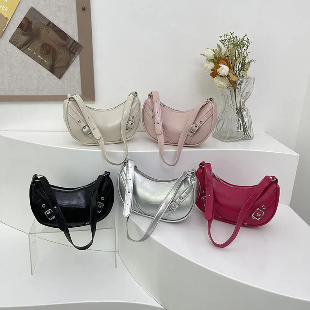 Women PU Underarm Bag Stylish Armpit Bag Large Capacity Vintage Shoulder Bag Solid Color Adjustable Strap for Party Vacation