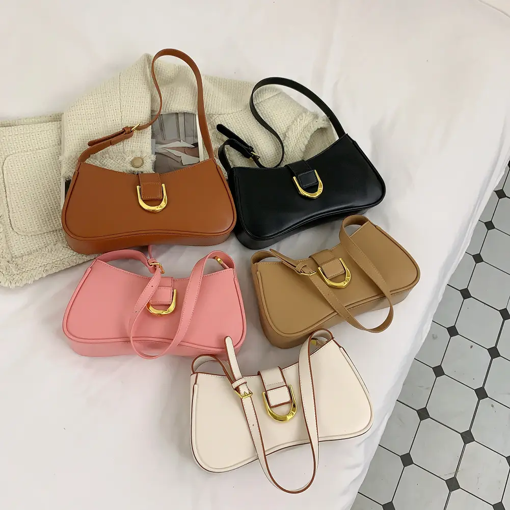 Women PU Underarm Bag Large Capacity Top Handle Bag Solid Color Fashion Shoulder Bag Adjustable Strap for Party Vacation